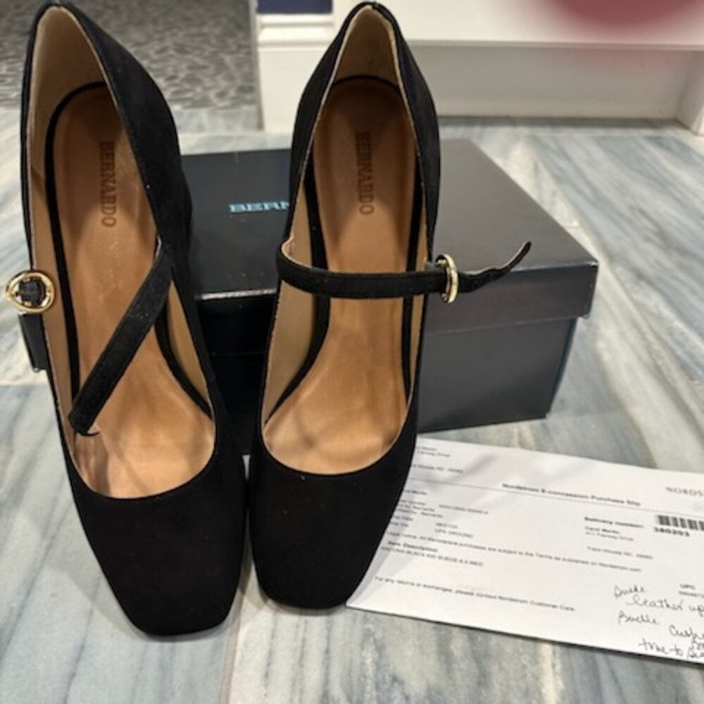 Bernardo "Ancona" Black Kid Suede Mary-Jane, Size 8.5